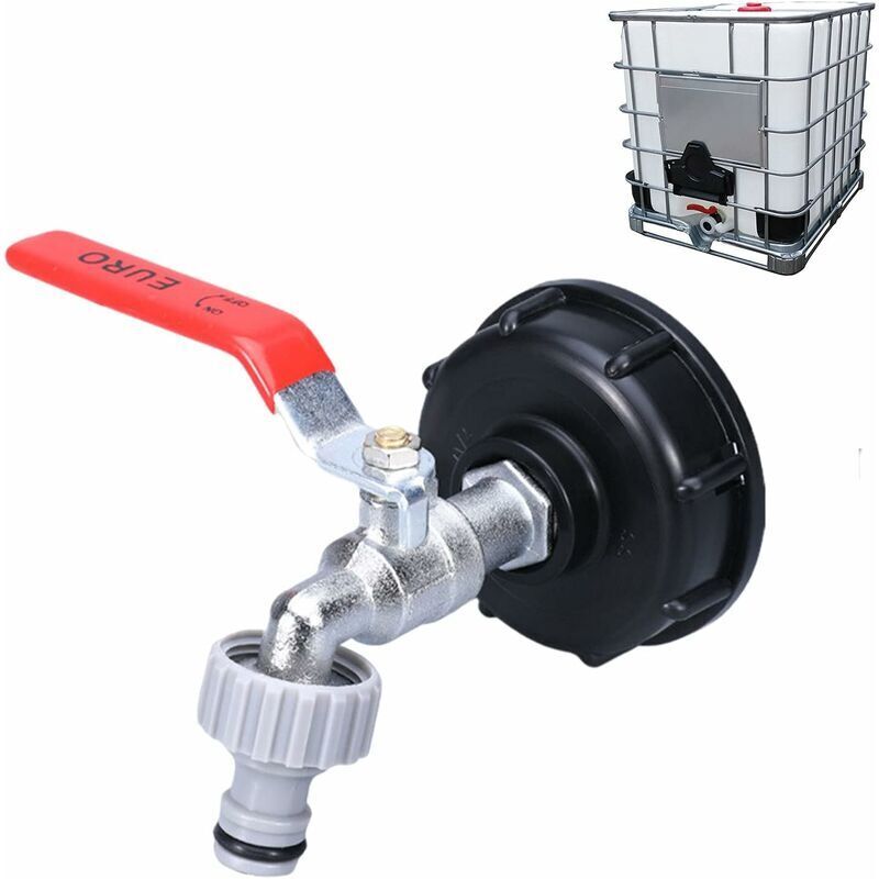 1000L Tank Faucet with Garden Hose Tap Adapter, S60X6 IBC Faucet Connector, Garden Faucet for Rainwater Harvester. Plastic 1\/2