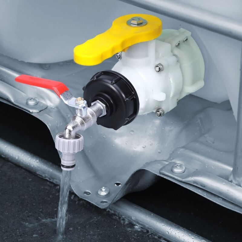 1000L Tank Faucet with Garden Hose Tap Adapter, S60X6 IBC Faucet Connector, Garden Faucet for Rainwater Harvester. Plastic 1\/2