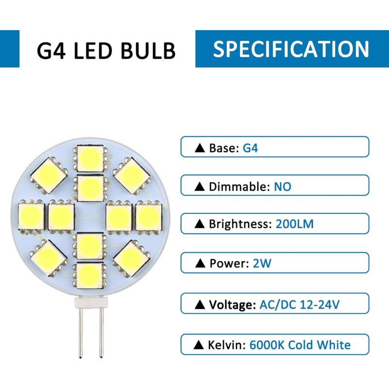 G4 LED Bulb Cool White 6000K Non-Dimmable 6-Pack