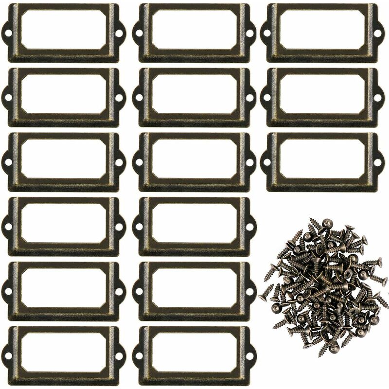 Metal label holder with screws for desk, bronze, 15 pcs, size 70x33mm