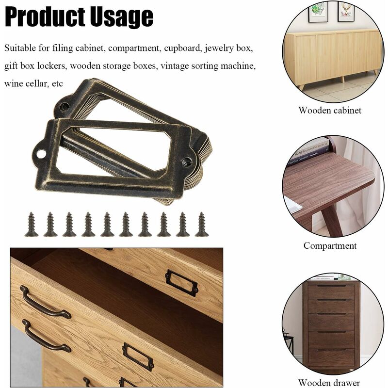 Metal label holder with screws for desk, bronze, 15 pcs, size 70x33mm