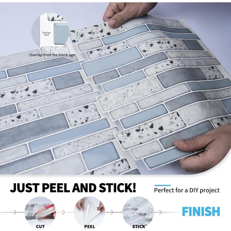 Self-Adhesive Wall Tiles Vinyl Kitchen Tile Marble Blue 10 Pieces