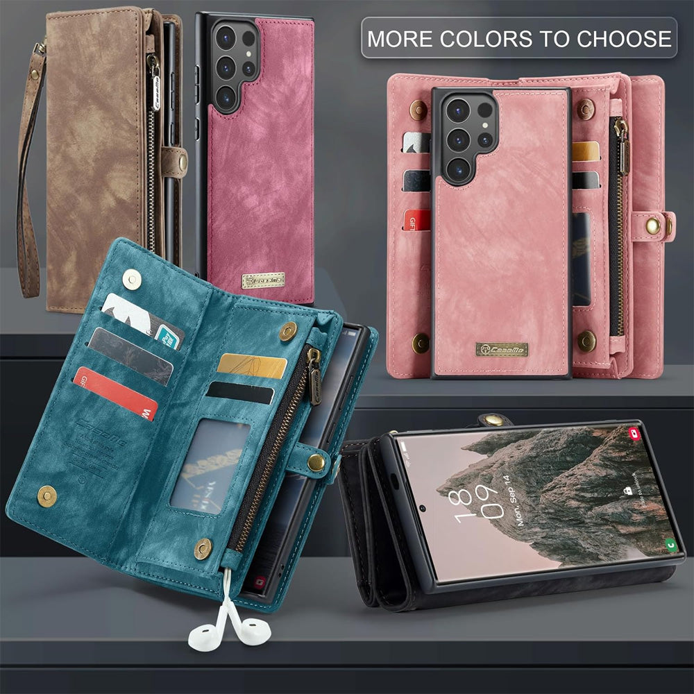 Retro Leather Wallet Case with Card Holder and Magnetic Closure Compatible with iPhone 16 and Samsung S25 Dark Pink