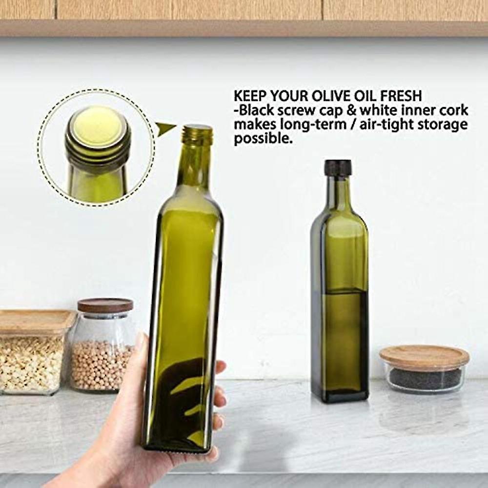 Glass Olive Oil Carafe Bottle 500ml Green Oil Vinegar Pour Spout Funnel