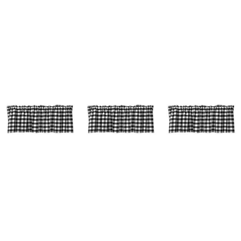 Checkered Kitchen Curtain Farmhouse Style 3-Pack Window Decoration in Black and White