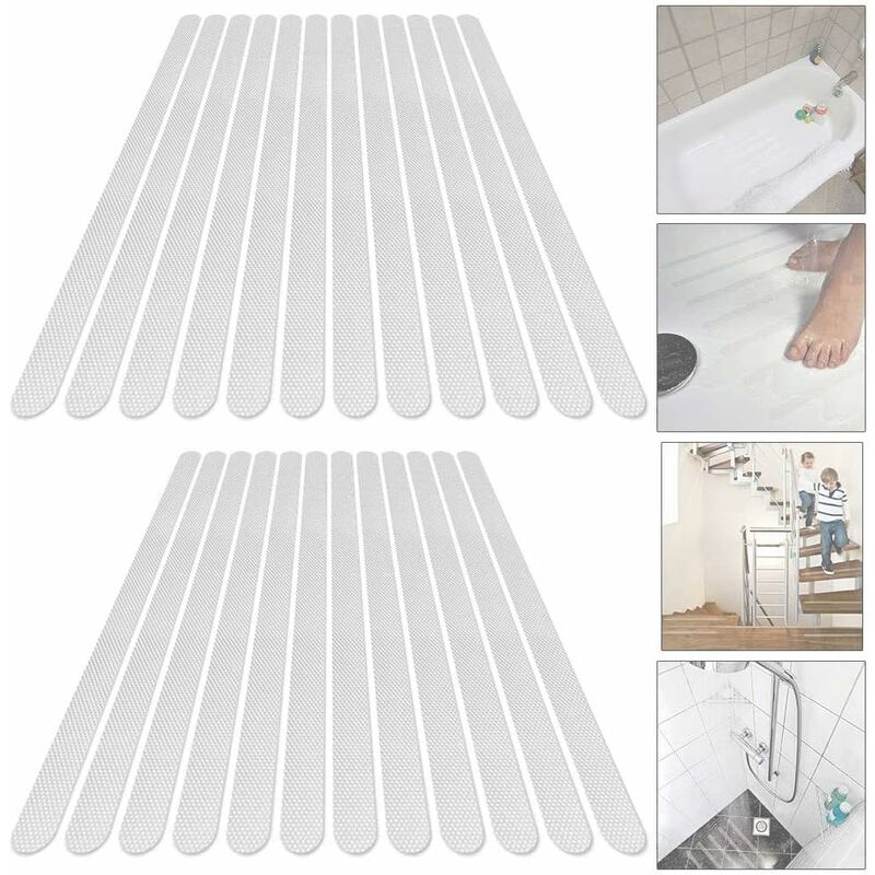 24 Anti-Slip Stickers Shower Stickers Bath Safety Strips Transparent Self-Adhesive Anti-Slip Strips Stickers for Bathtubs Showers (2 x 38cm)