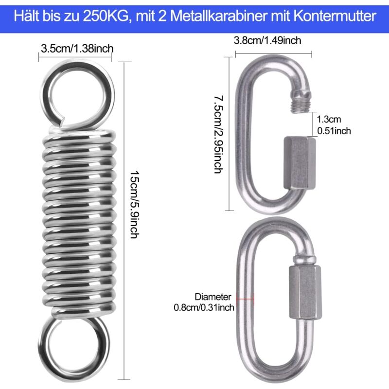 Stainless Steel Ceiling Mount Hanging Chair Spring Hook Kit, 360° Rotation, 450 kg Capacity