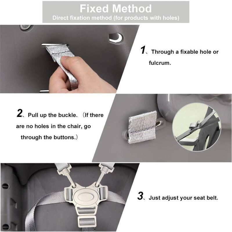 Adjustable 5-Point Safety Harness for Child Seats and Strollers, Gray - Compatible with Most Brands