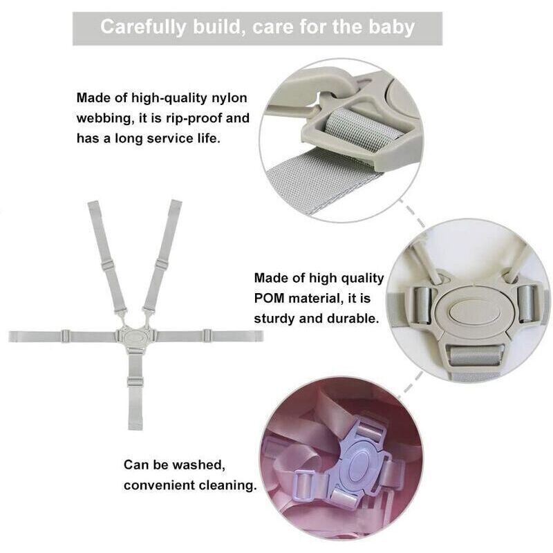 Adjustable 5-Point Safety Harness for Child Seats and Strollers, Gray - Compatible with Most Brands