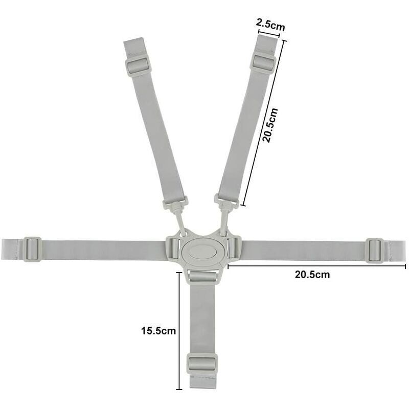 Adjustable 5-Point Safety Harness for Child Seats and Strollers, Gray - Compatible with Most Brands