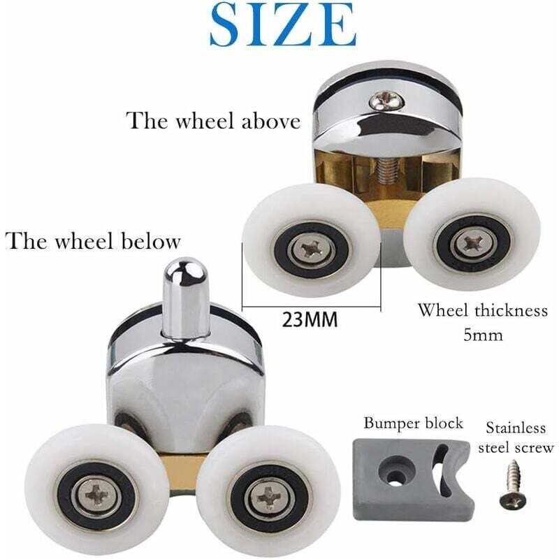 Shower Door Roller 4PCS Double Sliding Door Wheel Replacement Compatible with Shower Enclosure for 14mm Glass Hole