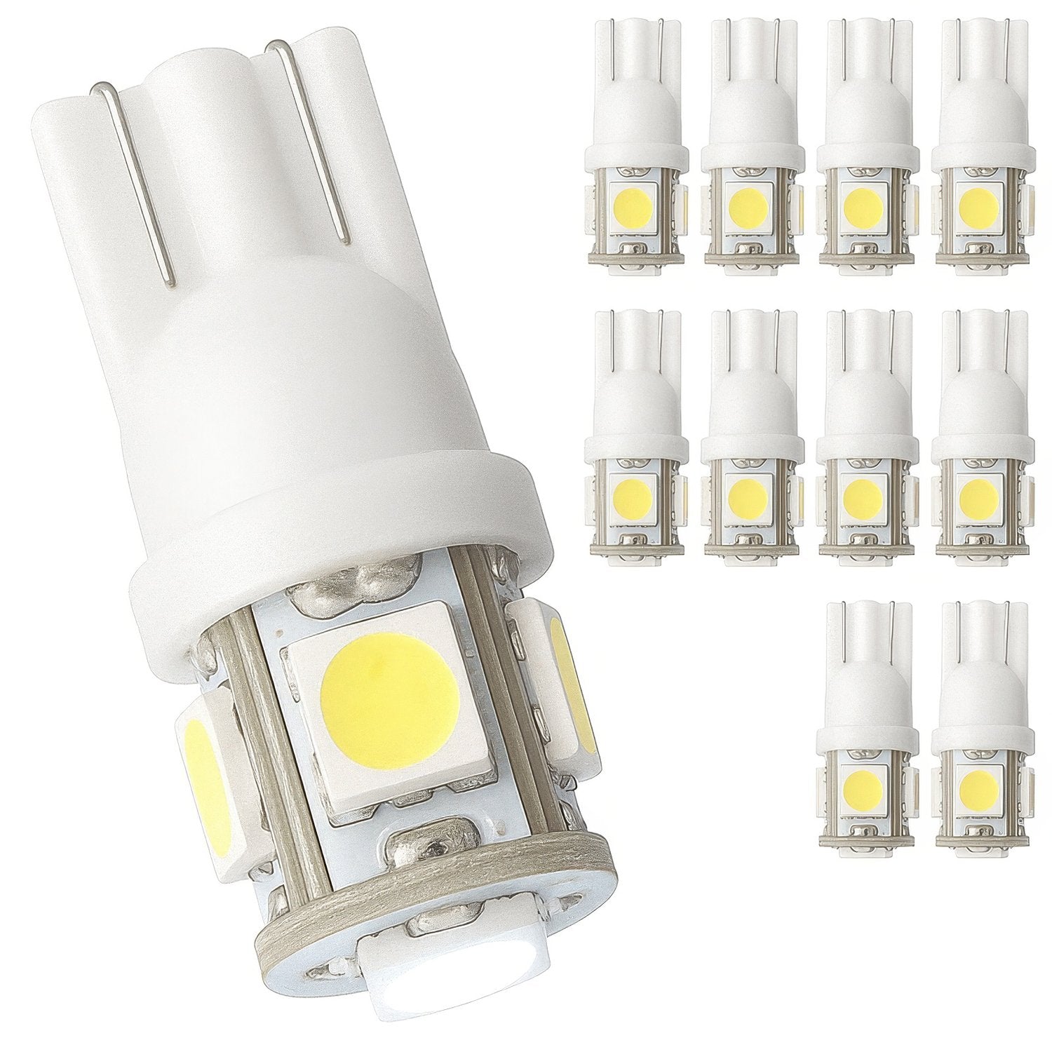 T10 LED Bulbs White 10-Pack W5W White Diode Bulbs