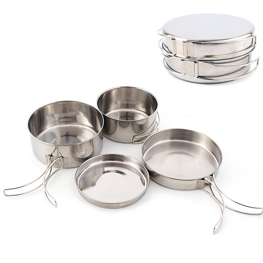 4 pcs Stainless Steel Camping Pots with Lid, Compatible with Outdoor Cooking