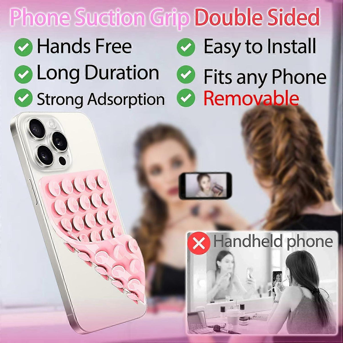 Silicone Suction Cup Phone Case Mount Handsfree Holder White Compatible with Phone Accessories for Selfies Videos Strong Grip Double Sided