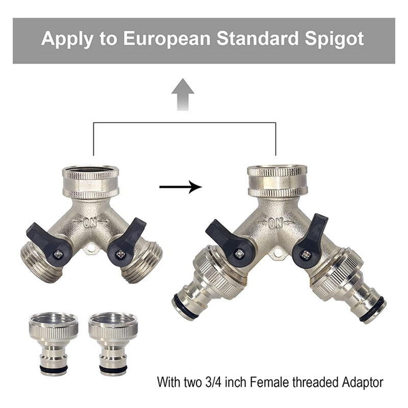 2-way Brass Hose Splitter with Quick Connect for 3/4\"