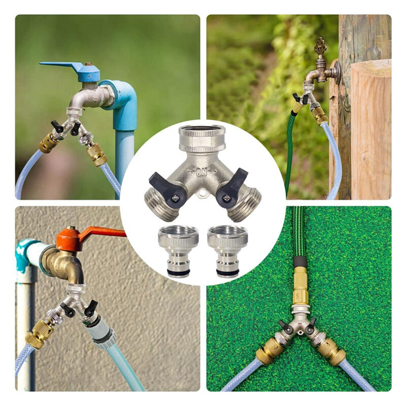 2-way Brass Hose Splitter with Quick Connect for 3/4\"