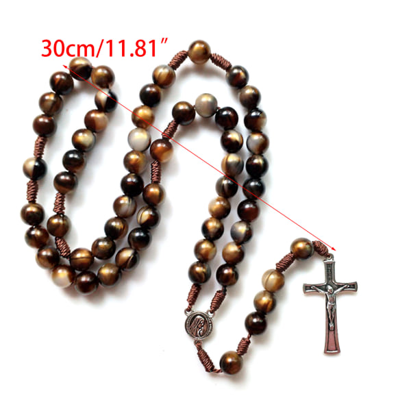 Crucifix Rosary Beads Necklace Medal Chain Pendant Necklace Brown Acrylic Beads Long Chain Pray Jewelry Gift
