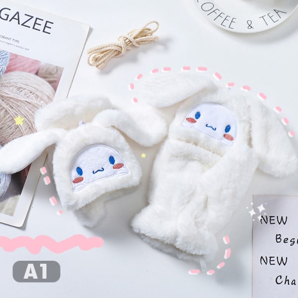 Sanrio Cinnamoroll Kawaii Flannel Gloves Y2k Harajuku Style Soft White