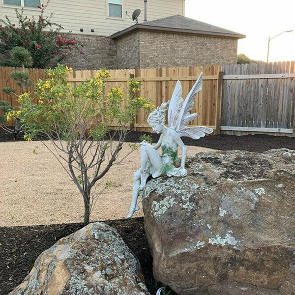 Resin Sitting Fairy Statue Garden Ornament Porch Sculpture White