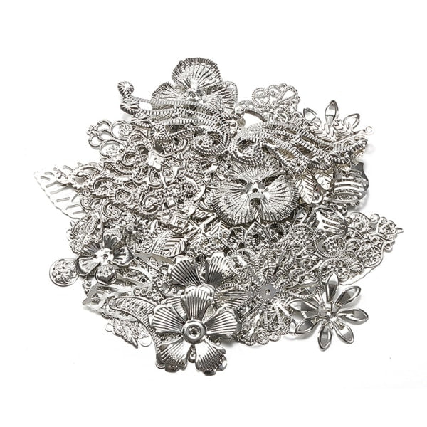 50g/lot Mixed Metal Flower Petals Filigree Wraps Clutches White