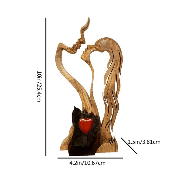 Wooden Love Heart Kissing Couple Abstract Sculpture Romantic Statue Figures