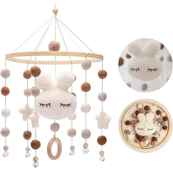 White Rabbit Wind Chime Crib Mobile with Felt Balls Nursery Decor
