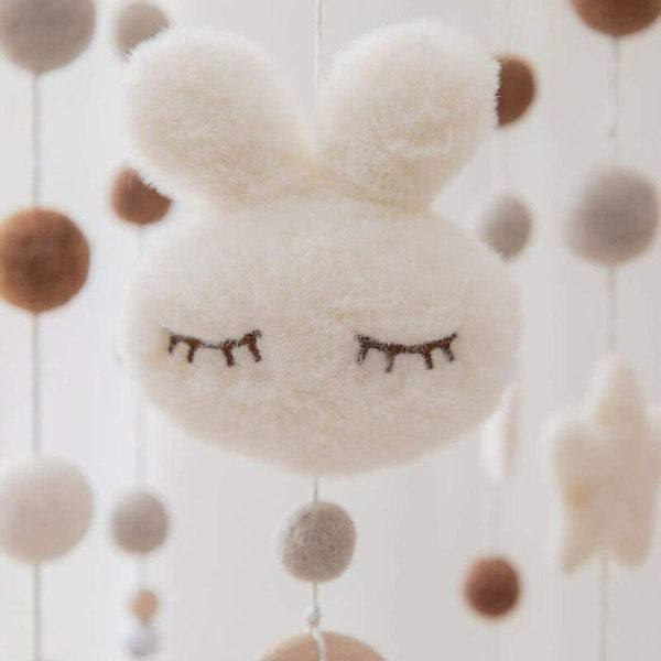 White Rabbit Wind Chime Crib Mobile with Felt Balls Nursery Decor