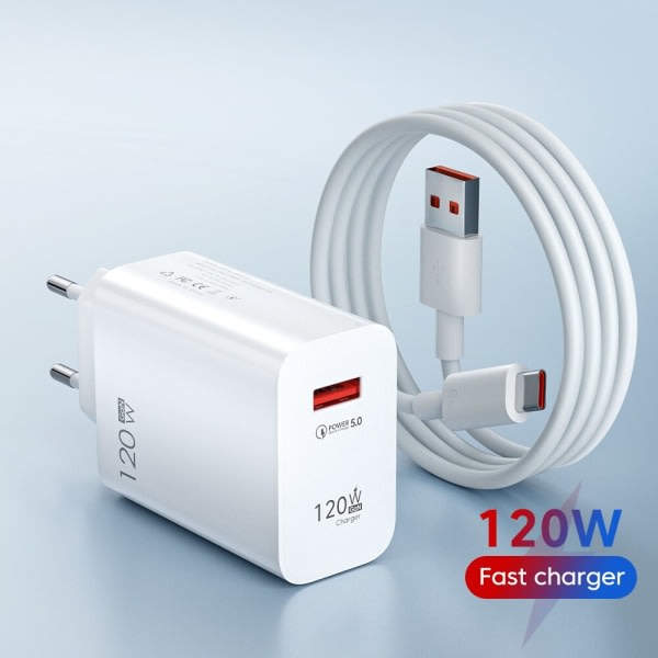 120W USB C Fast Charger Huawei Samsung Xiaomi Compatible with QC3.0 Type C Cable 10A EU White