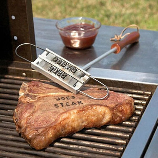 Barbecue Meat Stamp Wooden Handle DIY Steak Branding Tool