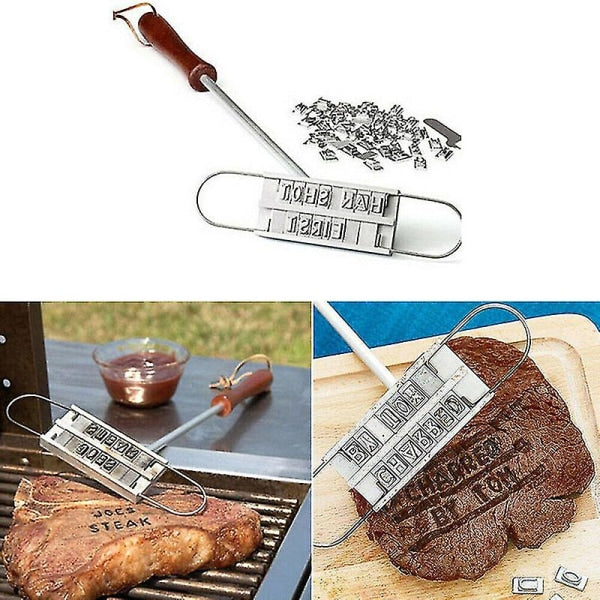 Barbecue Meat Stamp Wooden Handle DIY Steak Branding Tool