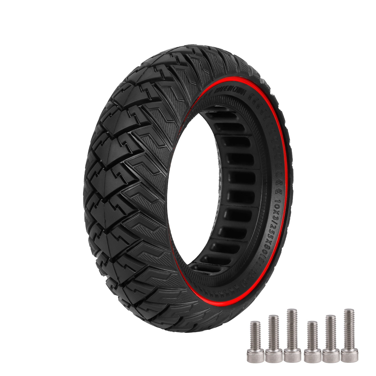 10-inch 10*3 off-road solid tire 255×80 non-slip explosion-proof tire 80/65-6 airless honeycomb tire Black Tire only