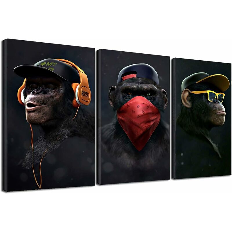 Wise Monkeys Wall Art on Canvas - Modern Home Decor - 30 x 50 cm, 3 Pieces