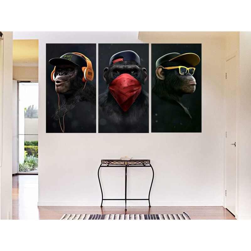 Wise Monkeys Wall Art on Canvas - Modern Home Decor - 30 x 50 cm, 3 Pieces