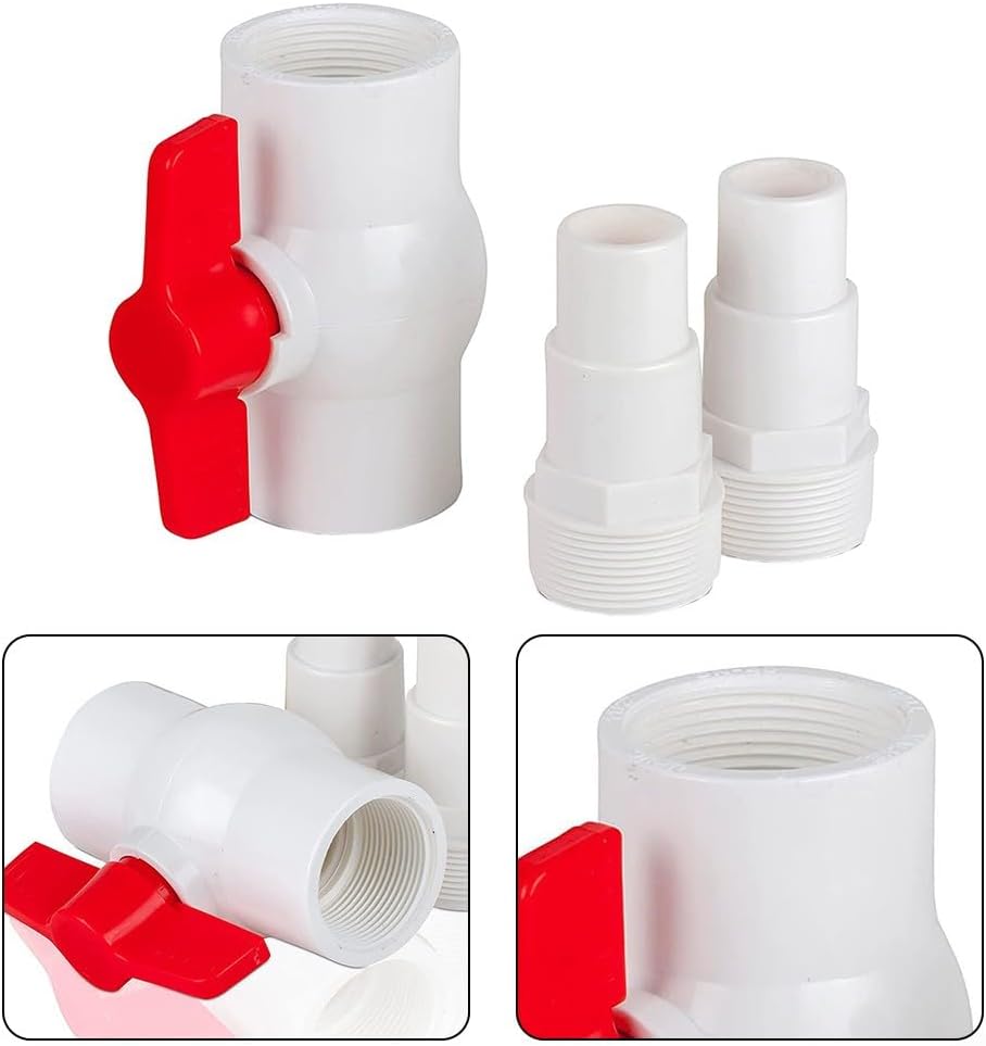 AR512 On/Off Valve Adapter for 38mm and 32mm Hose Diameter, Ball Valve with T-Handle, Pool Water Shut-Off Adapter