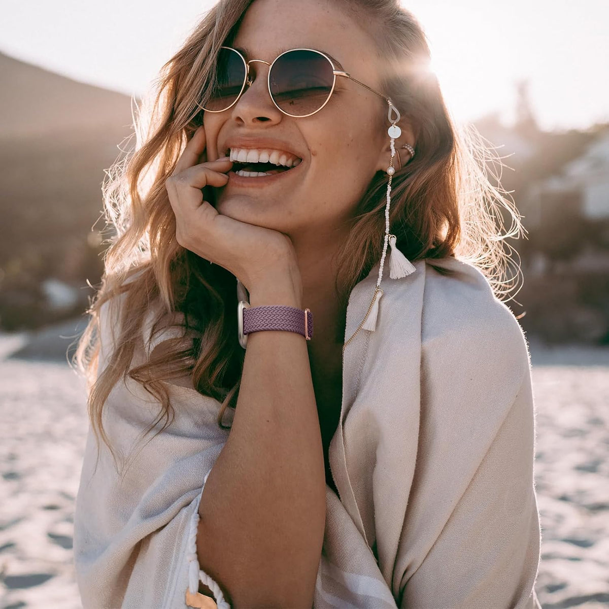 Fitbit Versa Strap Compatible with Sense Sense 2 Elastic Braided Nylon Sport Band