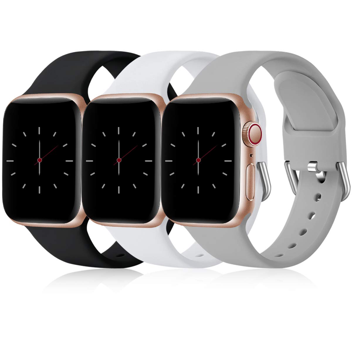 3-pack straps compatible with Apple Watch bracelet iWatch Series 8 7 6 5 4 3 Ultra SE(2/1), 42mm/44mm/45mm-S, Black/White/Gray