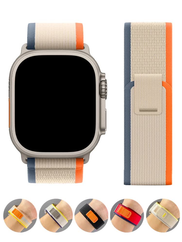 Trail Strap Compatible with Apple Watch Ultra 2 Series 9 8 7 6 5 3 for 49mm 45mm 44mm 42mm 41mm 40mm 38mm in Orange Beige