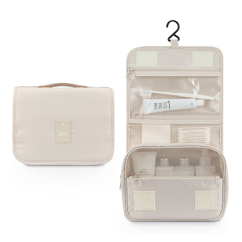 Travel Toiletry Bag for Women with Hook Beige Hanging Toiletry Bag