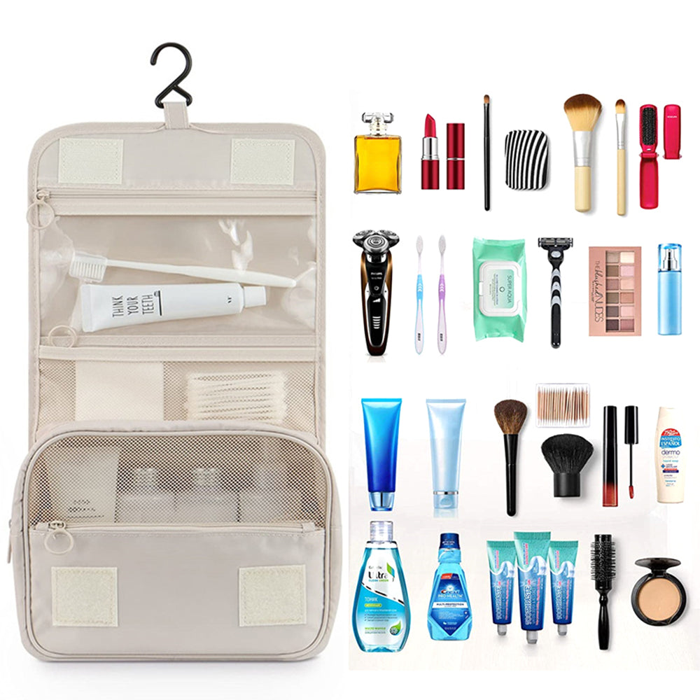 Travel Toiletry Bag for Women with Hook Beige Hanging Toiletry Bag