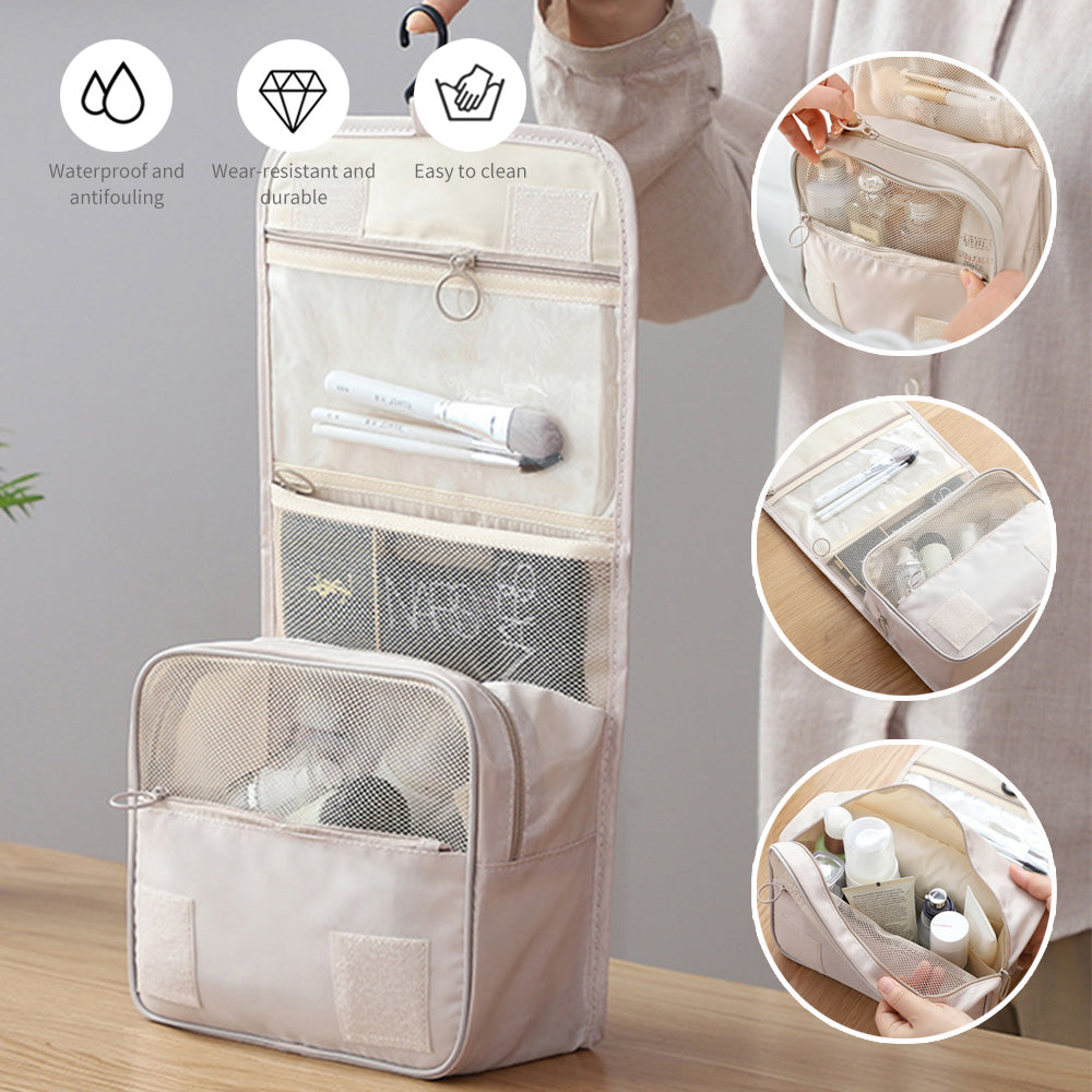 Travel Toiletry Bag for Women with Hook Beige Hanging Toiletry Bag