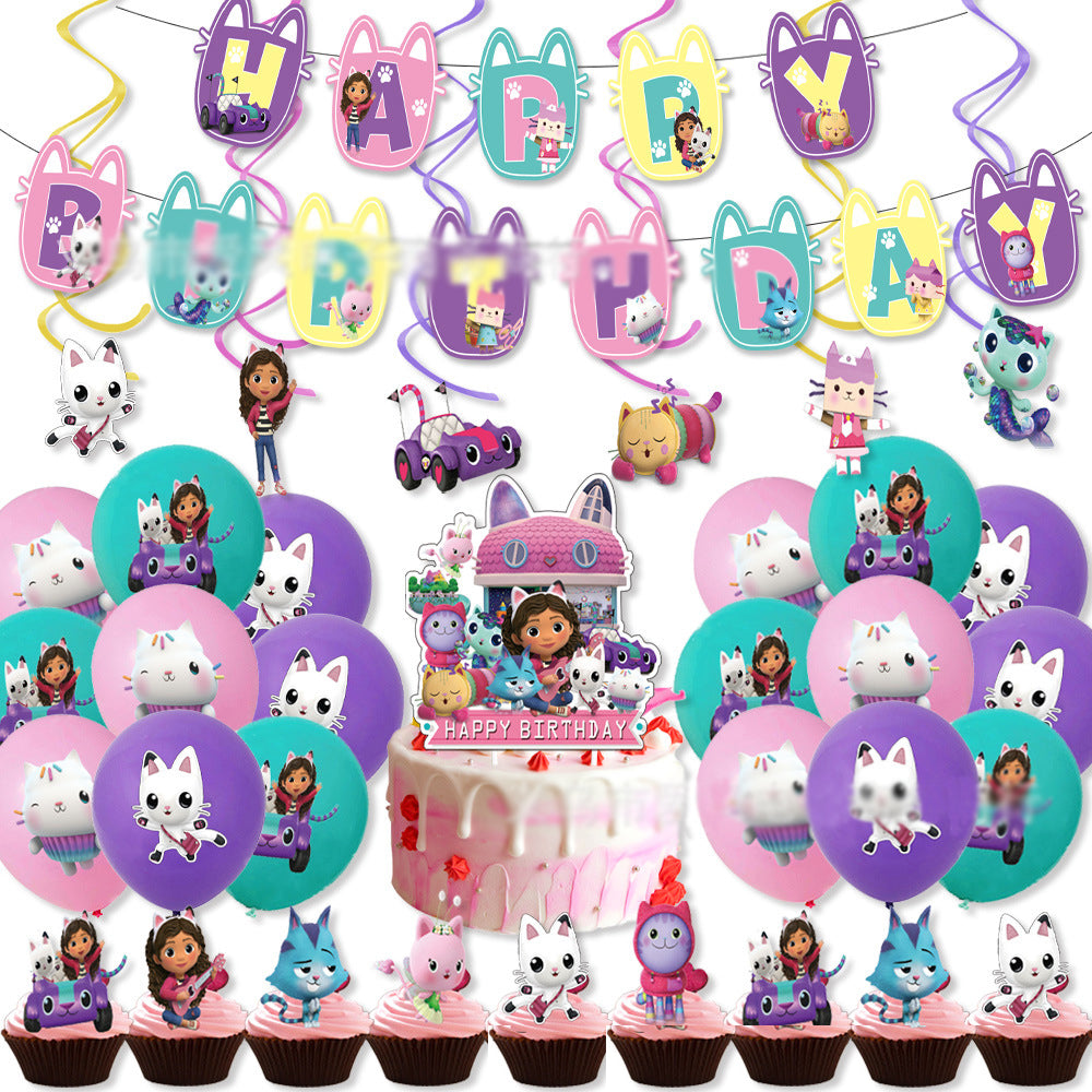 Gabby's Dollhouse Theme Birthday Party Balloon Banner Topper
