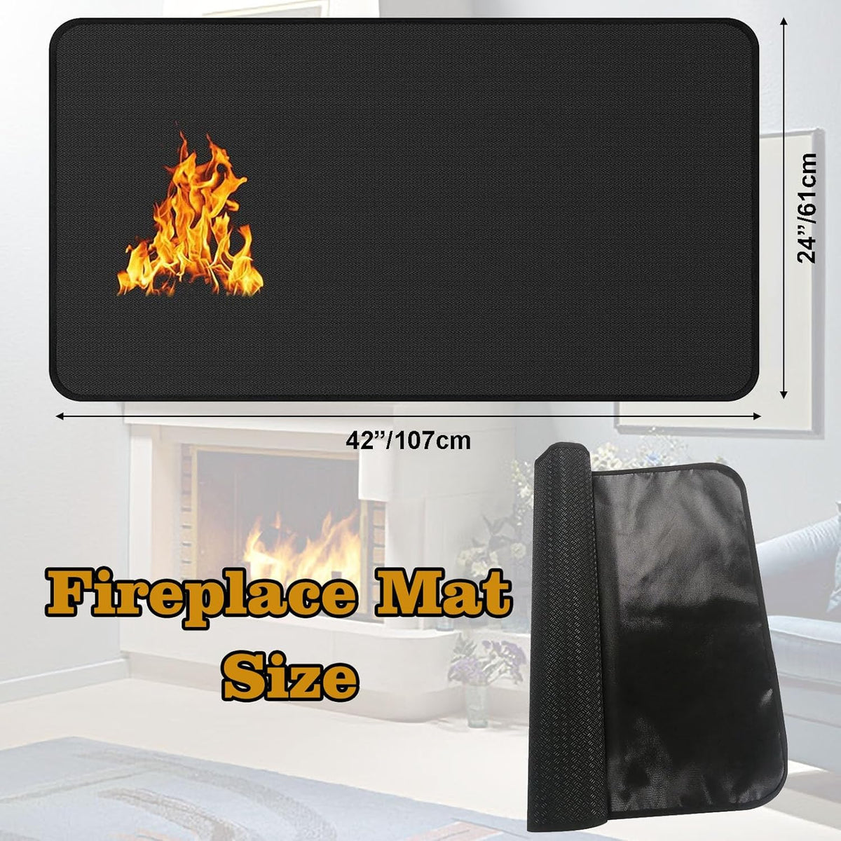Fireproof Fireplace Hearth Mat, Fireplace Hearth Rug, Fire Resistant Rectangular Fire Pit, Heated Floor Mat for Outdoor Grills, Fire Pits, Smokers, Woodstoves, 42" x24”