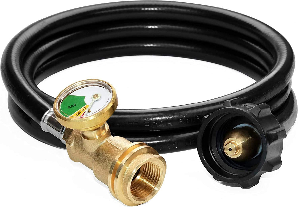 5 Feet Propane Tank Extension Hose with Gauge -Leak Detector Replacement for Gas Grill, Heater and All Other Propane Appliances, Acme to Male QCC/POL Fittings
