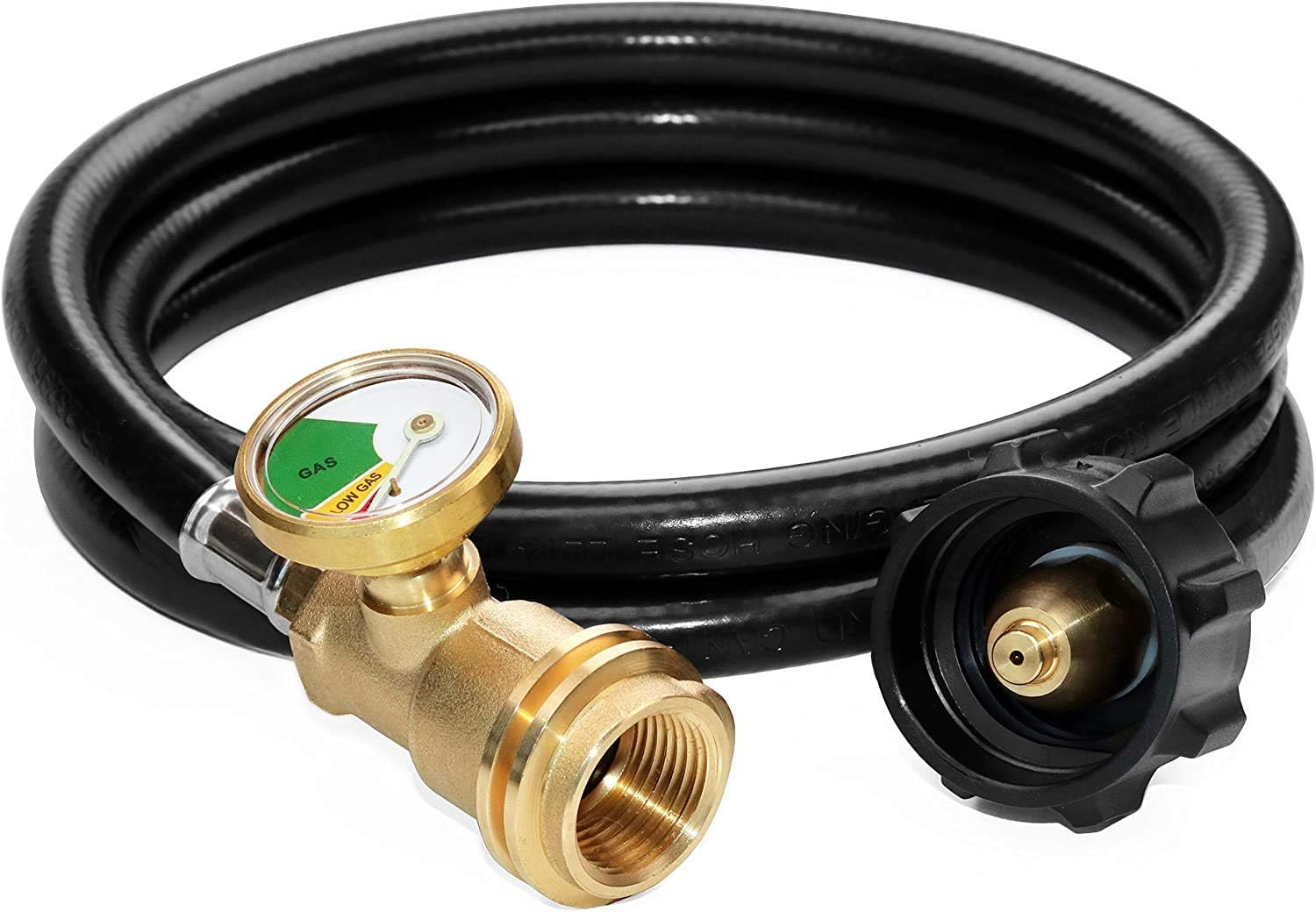 5 Feet Propane Tank Extension Hose with Gauge -Leak Detector Replacement for Gas Grill, Heater and All Other Propane Appliances, Acme to Male QCC/POL Fittings