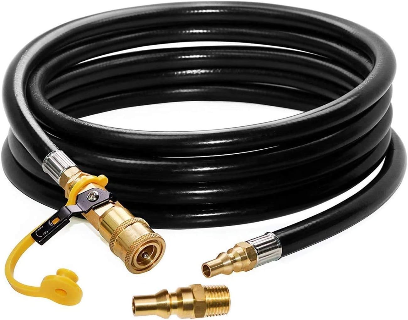 12 FT RV Propane Quick Connect Hose, RV Quick Connect Propane Hose, Quick Disconnect Propane Hose Extension - 1/4 Inch Safety Shutoff Valve & Male Full Flow Plug for LP Gas Low Pressure System