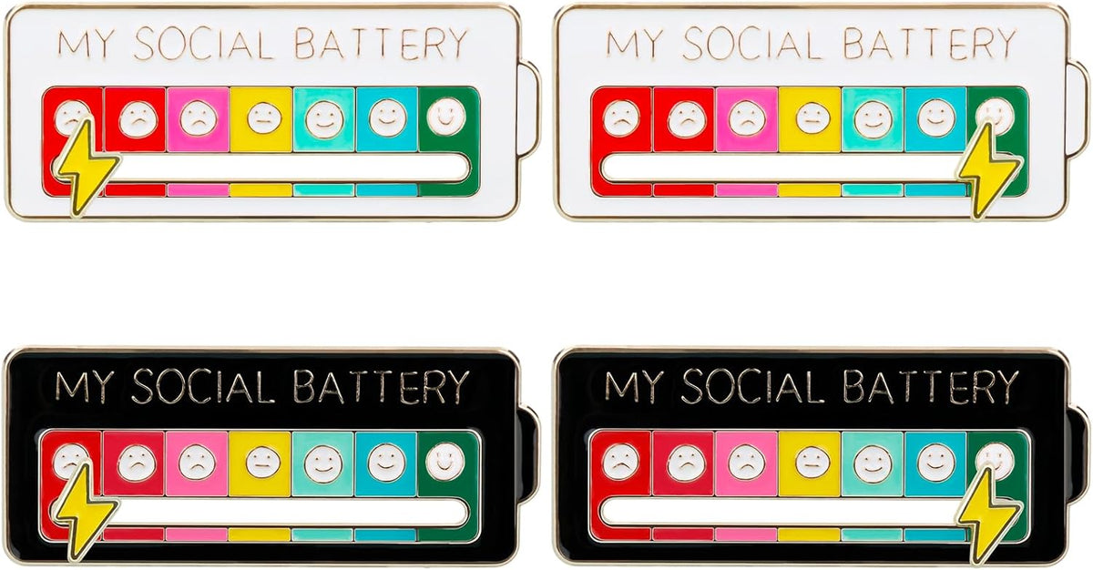 4PCS Social Battery Pin,My Social Battery Slider Pin,Funny Interactive Brooch Pins Lapel,Mood Enamel Pins 7 Days a Week for Backpacks Hat Bags Scarves Clothing