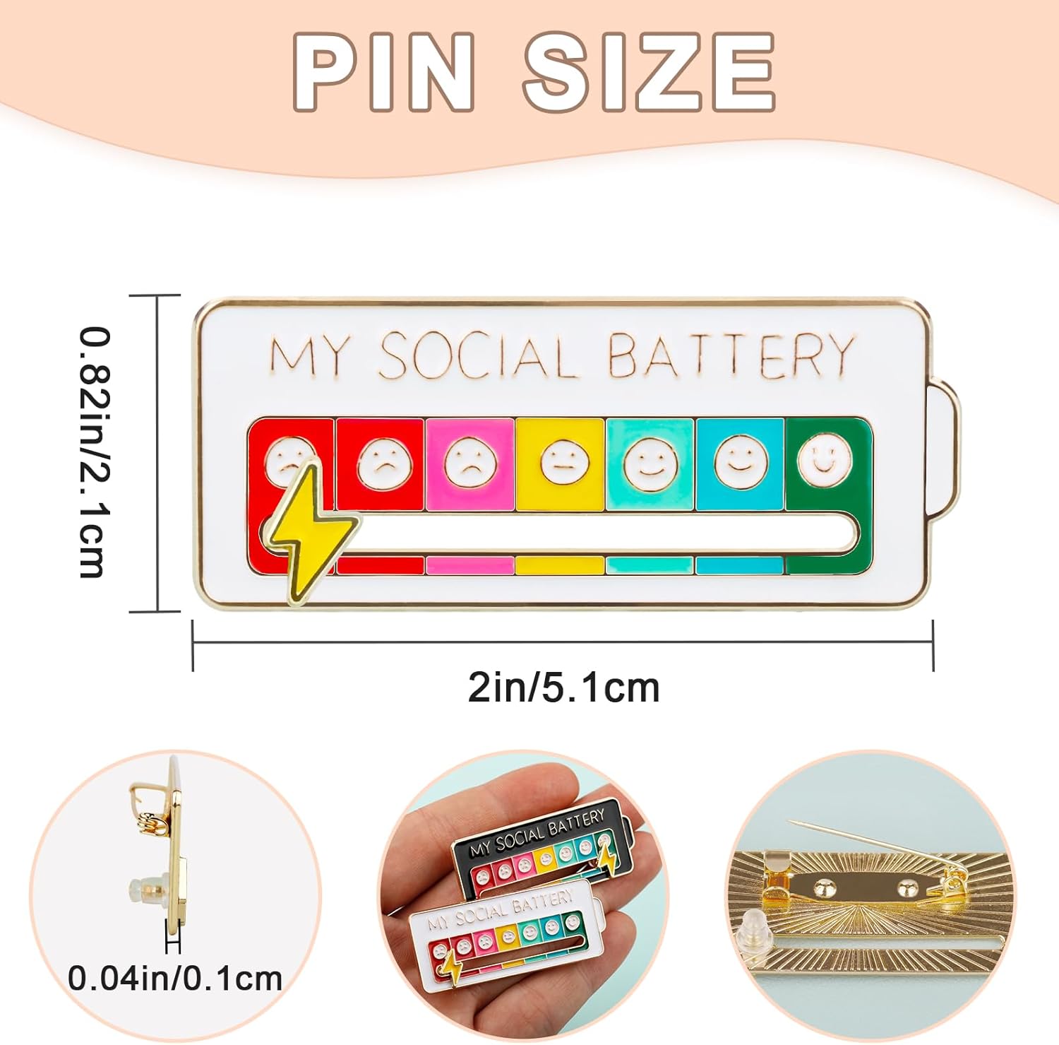 4PCS Social Battery Pin,My Social Battery Slider Pin,Funny Interactive Brooch Pins Lapel,Mood Enamel Pins 7 Days a Week for Backpacks Hat Bags Scarves Clothing