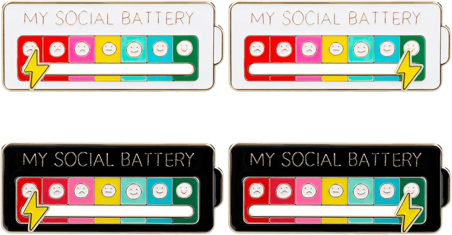 4PCS Social Battery Pin,My Social Battery Slider Pin,Funny Interactive Brooch Pins Lapel,Mood Enamel Pins 7 Days a Week for Backpacks Hat Bags Scarves Clothing