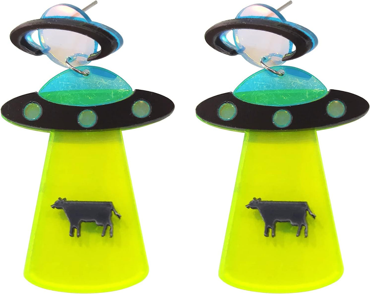 Women's Weird Earrings, Cute UFO Dangle Earrings, 2.5 in Length, Nickel Free