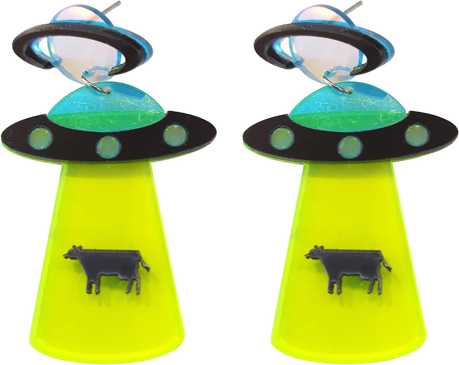 Women's Weird Earrings, Cute UFO Dangle Earrings, 2.5 in Length, Nickel Free